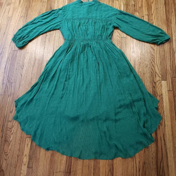 Anthropologie Womens Flared Dress Size M Green Tied Button Down Sleeved NEW - Picture 10 of 10